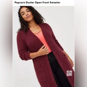 Torrid Popcorn Duster Open Front Cardigan - Wine Red 3x